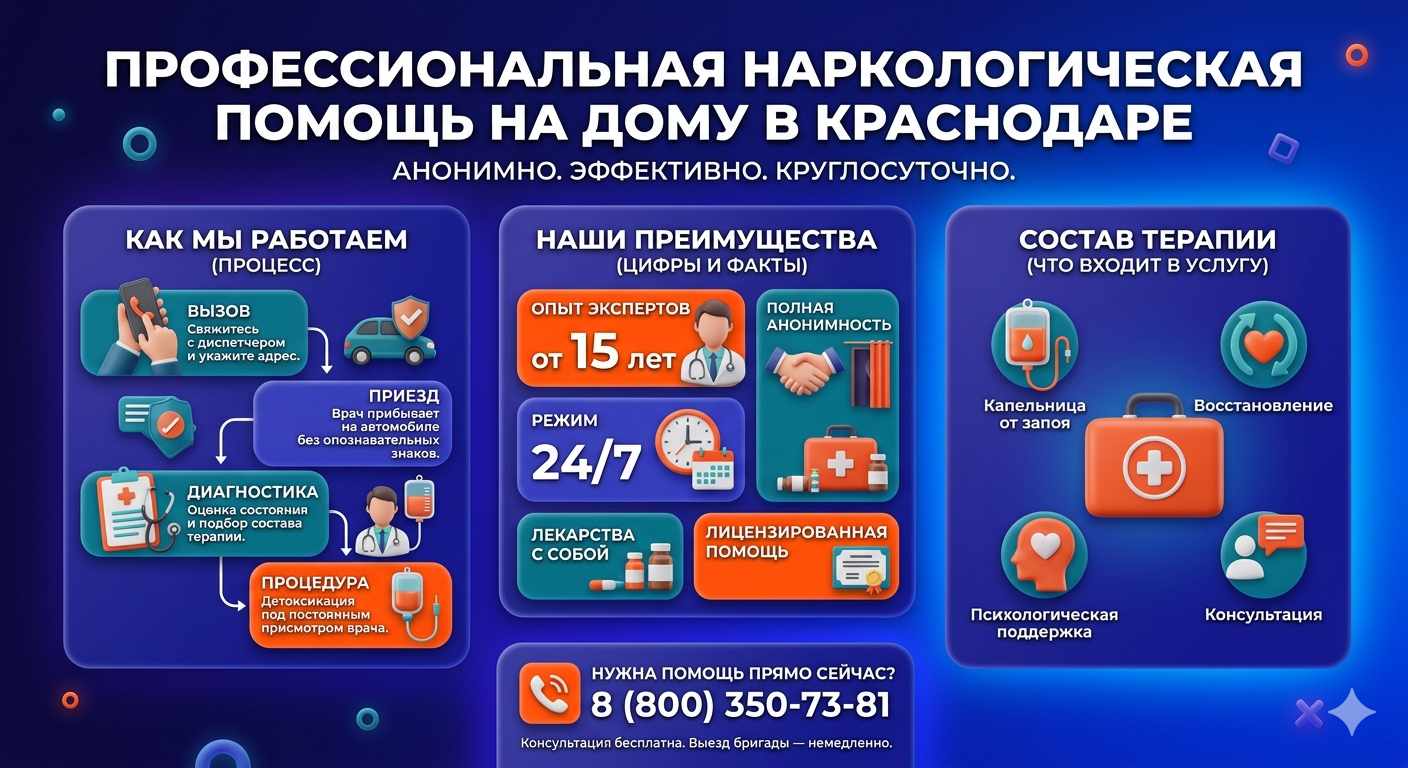 Инфографика о принципах лечения алкоголизма на дому в Ульяновске: этапы вызова нарколога, преимущества анонимной детоксикации и состав медицинской помощи.
